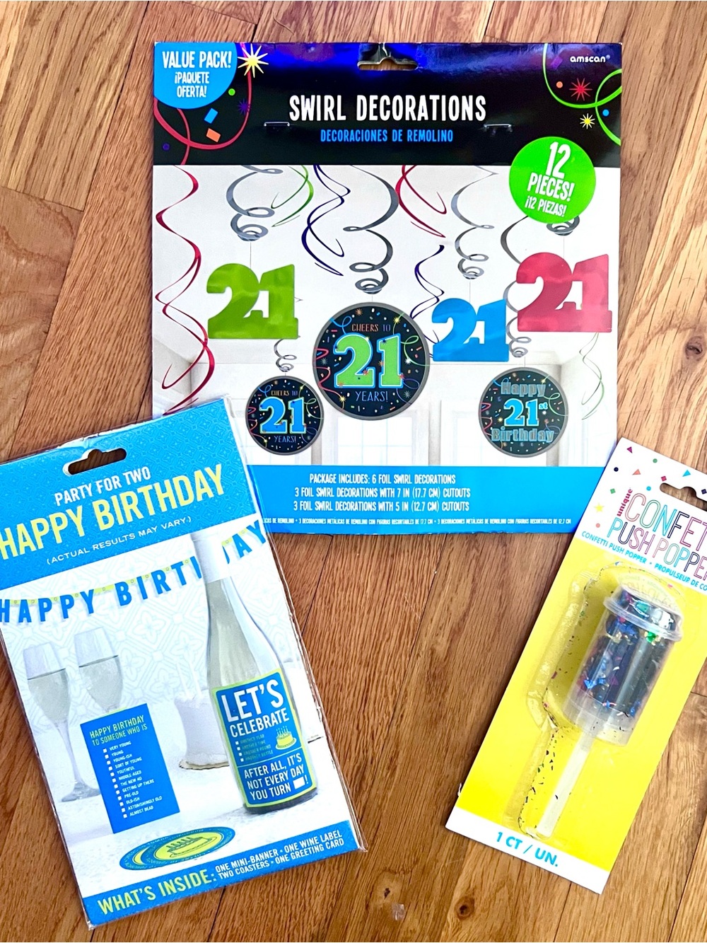 Happy 21st Birthday Party Decor - 3 Pieces